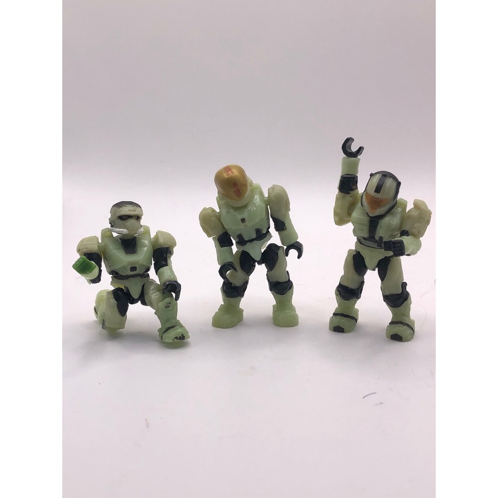 Mega Bloks Halo Spartan Mini Figures Lot of 3 Green Black 2 Inch Action Figures